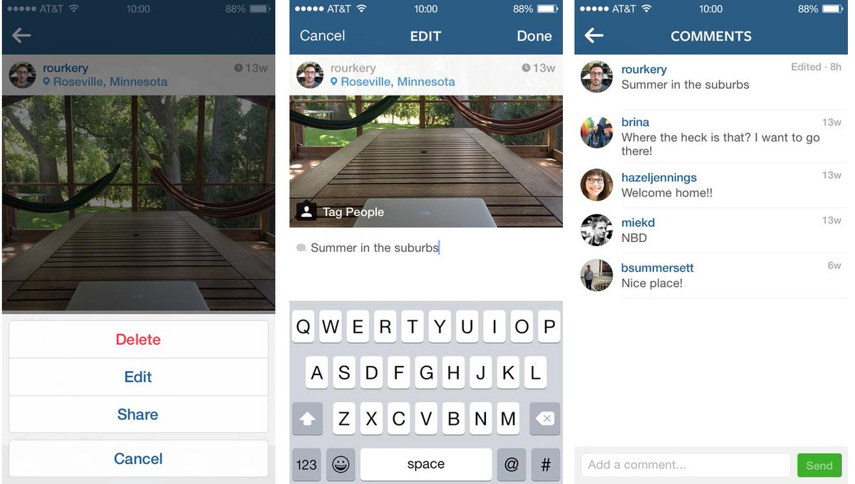 touchtastic's tweet photo. Al parecer, desde hoy estará disponible la opción de "editar" para los textos del pie de foto en #Instagram. http://t.co/8khnagoHlI