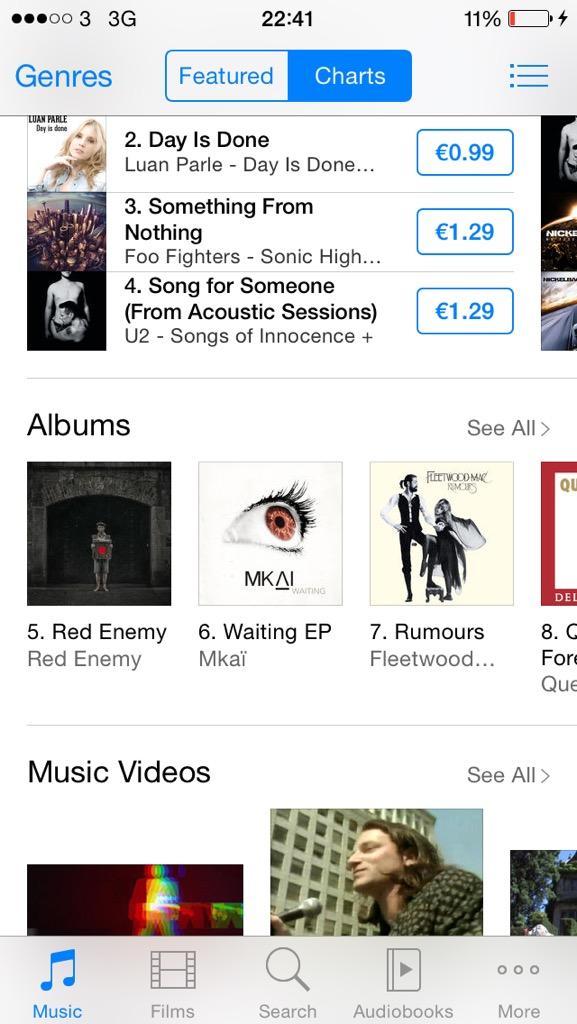 Making our way up the charts! At number 6 and rising in the Rock charts!! @MKAIband #IrishMusic #MKAI #iTunes