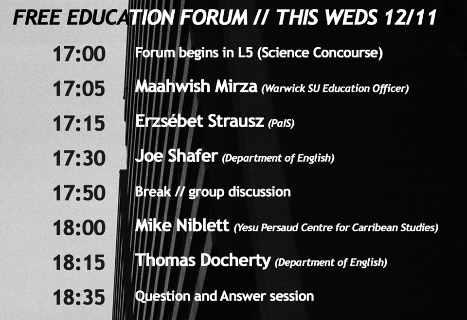 PPU_Warwick's tweet photo. Warwick Free Education Forum tomorrow, L5 at 5pm. 

https://t.co/qyxtX03tRM http://t.co/SYZTv6Zr1f