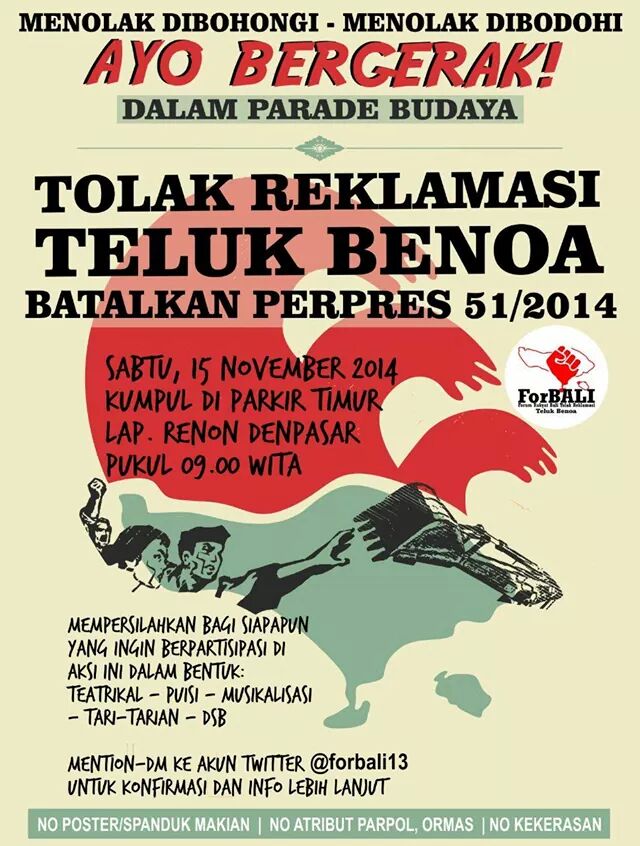 Ayo semeton Tbn Tolak Reklamasi ngiring rauhin ring renon kumpul di parkiran timur lpngan renon demi Jagad BALI..