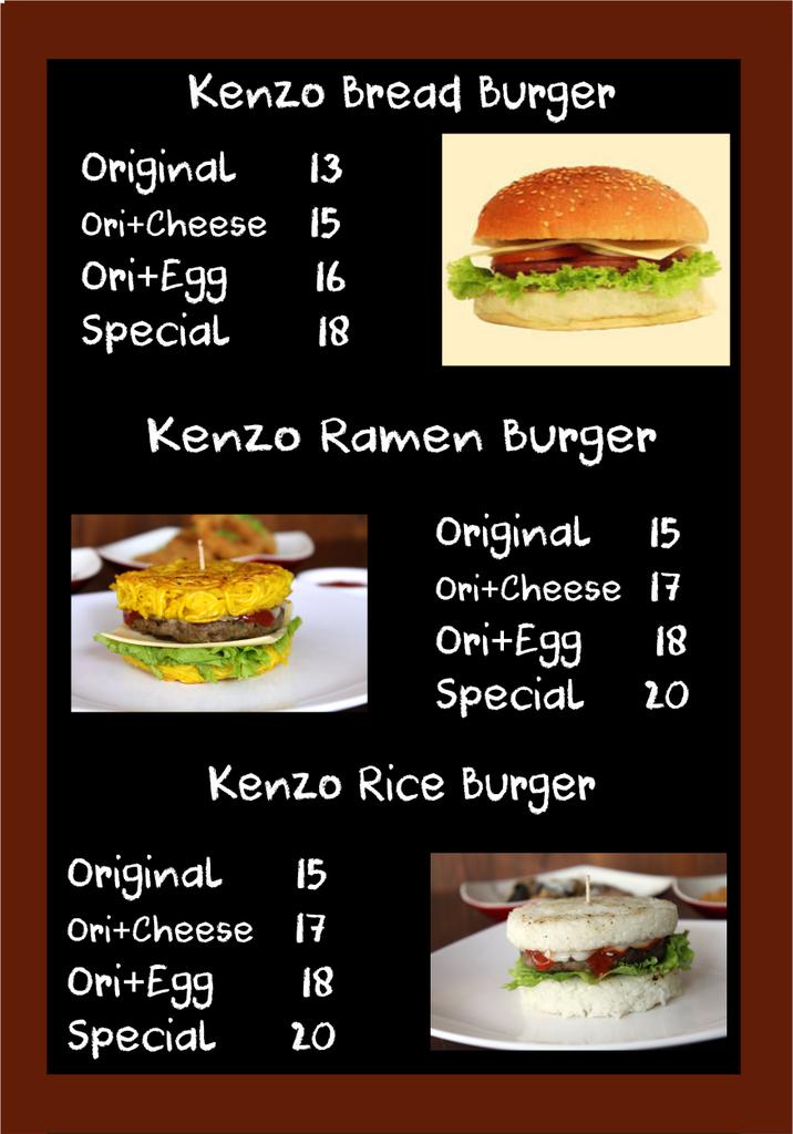 KenzoRanger's tweet photo. Jangan cuma penasaran! Langsung aja ke #KedaiKenzo. Cobain Ramen Burger, Rice Burger dan Bread Burger kita! 😃 http://t.co/JoyskpwRPQ
