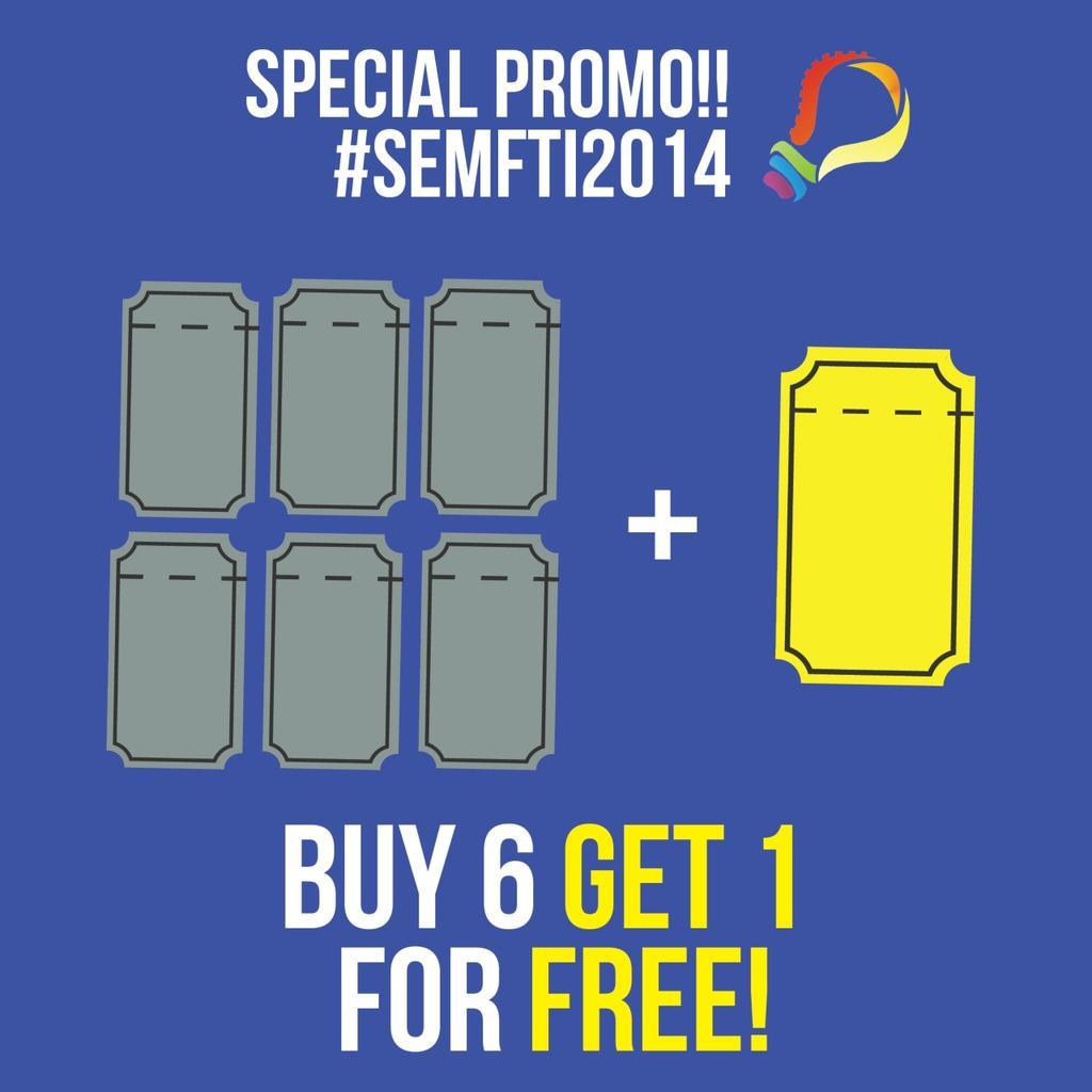 SEMFTI_2014's tweet photo. Masih kurang? BELI 6 GRATIS 1?! WOW!! Keren bgt kan promonya? Makanya ajak temen2 kamu buat beli tiketnya skrg jg http://t.co/xIjjc2bNo7
