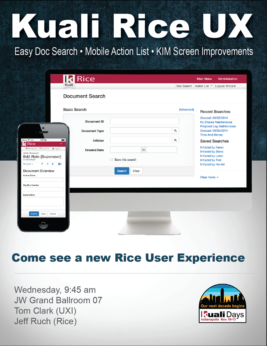 thrclark's tweet photo. Want a mobile Action List? Optimal Doc Search? Better Rice UX? Come see! Today, 9:45, Grand Ballroom 07. #kualidays http://t.co/ypoUa2o29w