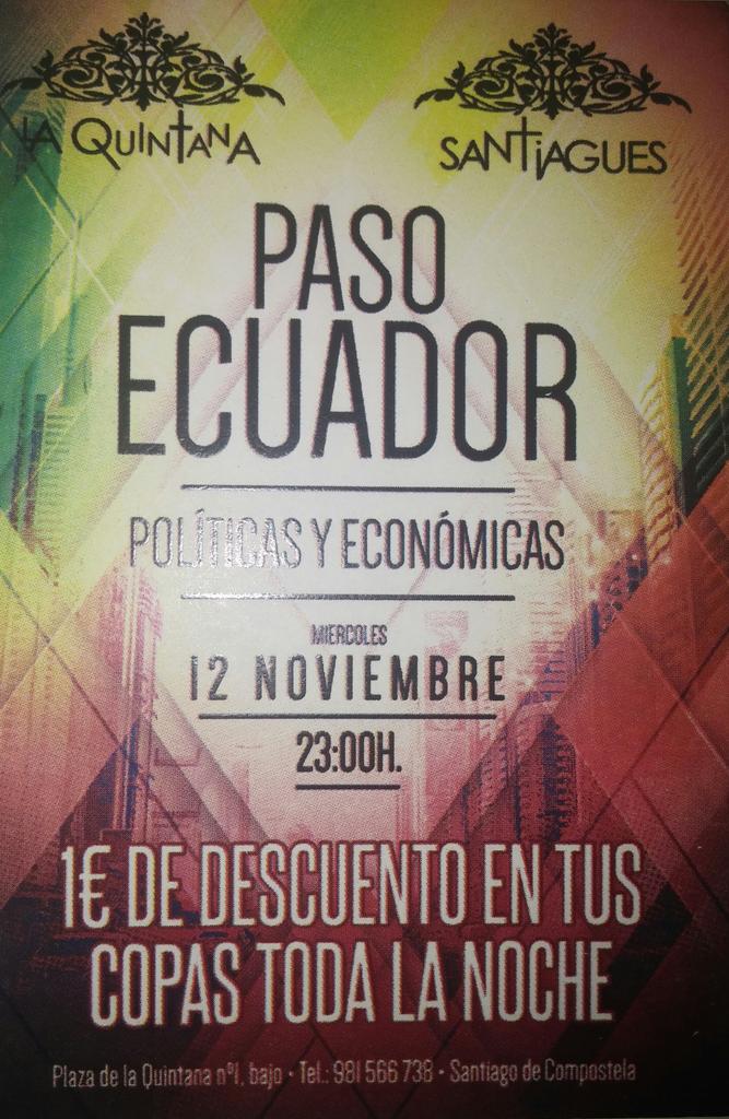 PasoEco1415's tweet photo. Esperamos veros hoy! Fiesta conjunta Politicas y Eco en Quintana y Santiagués. Conseguir vuestros descuentos por 1€! http://t.co/6YVMm77v7Q