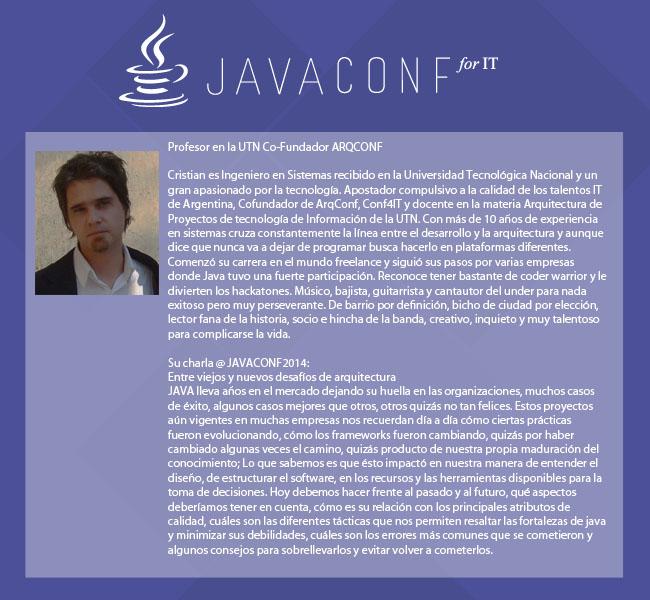 Adelanto de Charlas #JAVACONF2014 : Conocé a @bsascristian registrate en java.con4.it  <a href="/JUGArgentina/">JUG Argentina</a>