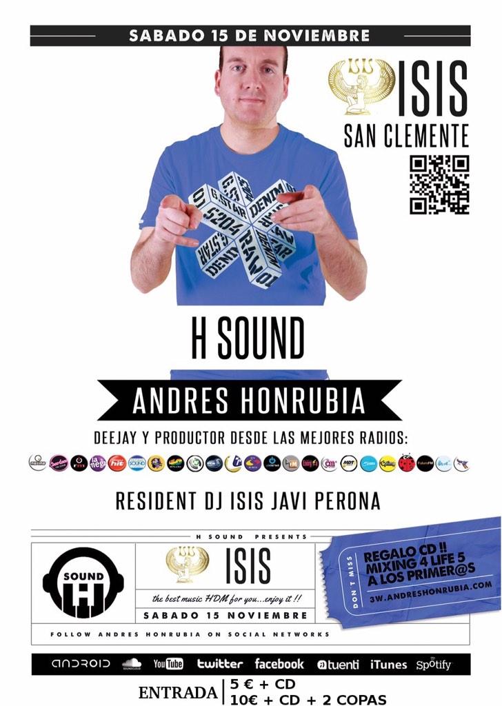 IsisDisco's tweet photo. ¿Qué plan tienes para el sábado? ¿Quién se apunta a una fiesta H SOUND junto a @AndresHonrubia ? #musicónH #CdsH 💿🔊💿🔊 http://t.co/kxhSyXwV1V