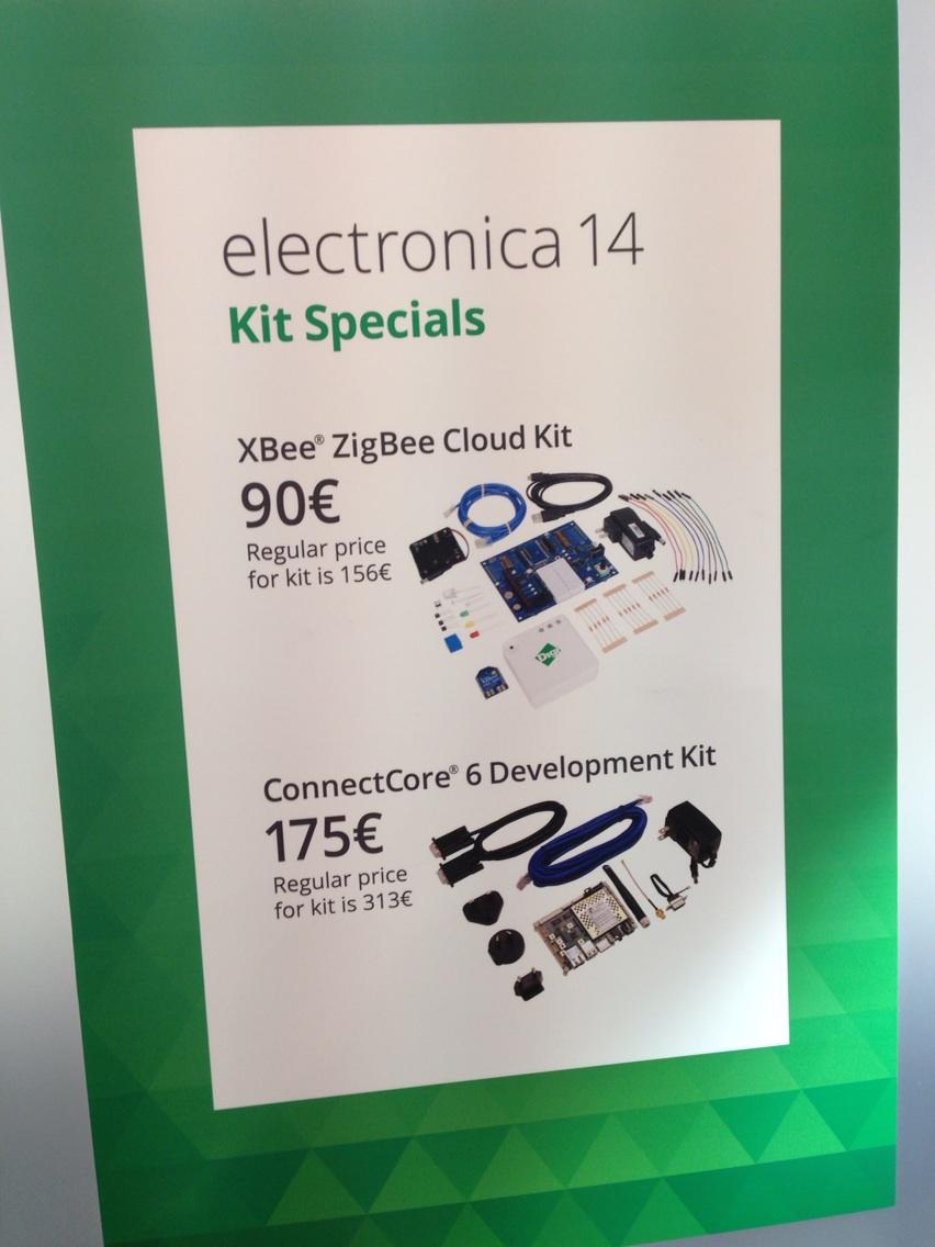 digidotcom's tweet image. #XBee ZigBee Cloud kits still available at our booth! See us at Hall A6/ Booth 543 #electronica2014