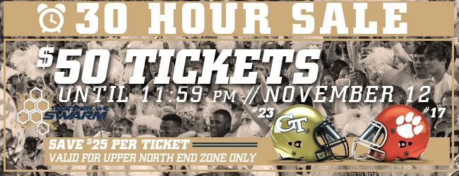 GTAthletics's tweet photo. Tickets for #CLEMvsGT available for $50 until midnight tonight #TogetherWeSwarm http://t.co/oXA91eou9M http://t.co/SppdEbEzEp