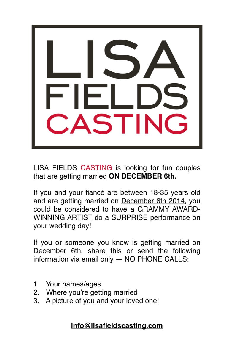 LFCasting's tweet photo. Getting married on Dec 6th? #marriage #couples  #fiance #bride #groom #losangeles #wedding  #engaged  #propose http://t.co/JG3EufZkkU