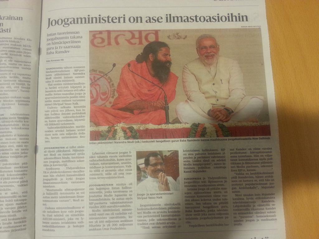 sidbose's tweet photo. @ndtv @timesofindia @yogrishiramdev Appntmnt of yoga minister by @narendramodi praised in European media #NaMoCabinet http://t.co/ZKQpgYlEkn