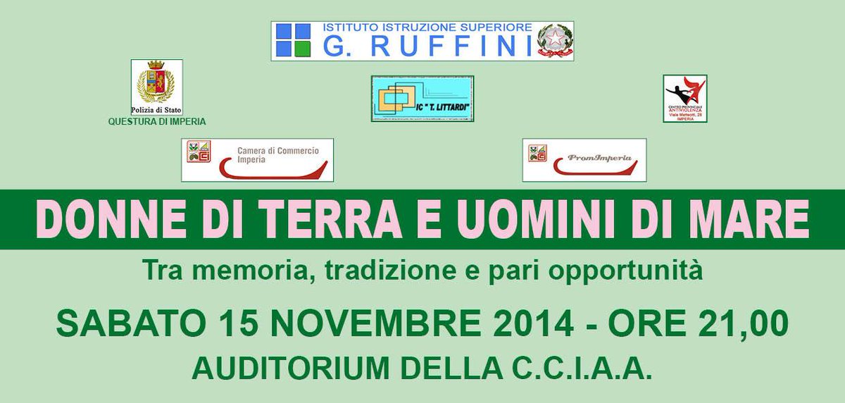 promimperia's tweet photo. DONNE DI TERRA UOMINI DI MARE 15.11 21.30 Auditorium CCIAA spettacolo Istituto Ruffini Imperia http://t.co/FME3aPhSdc http://t.co/7js2gelZRb