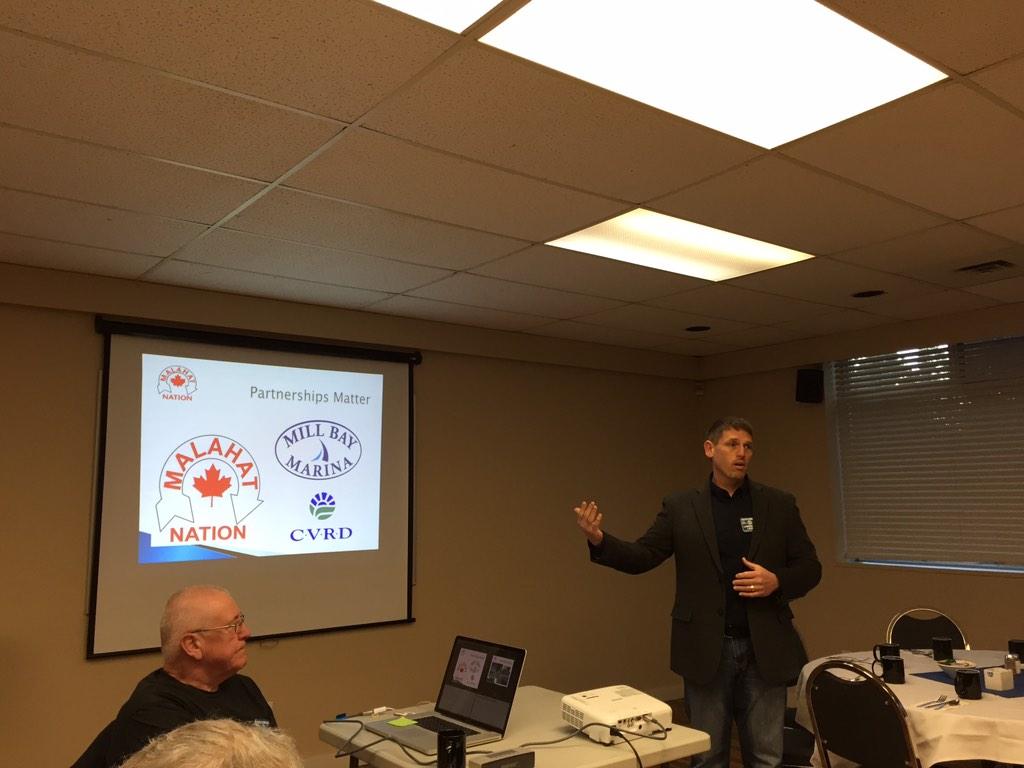 SouthCowRotary's tweet photo. Lawrence Lewis discussing the new boat launch and development on Malahat Nation lands http://t.co/5Nnie2P5M7