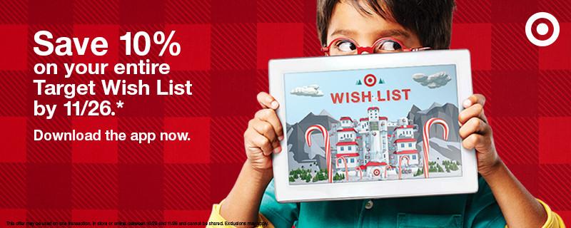 Target's tweet photo. Share and track kids’ holiday wish lists. Download the Target Wish List app to start: http://t.co/WBjBLWxJPH http://t.co/Z6PkbW3SfS