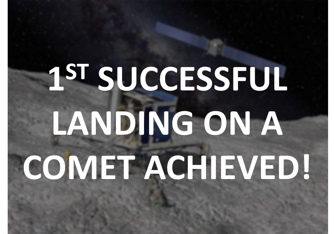 TheSpaceGal's tweet photo. The Philae has landed! CONGRATULATIONS European Space Agency!!! #CometLanding Successful! http://t.co/CEkGMQ29pQ