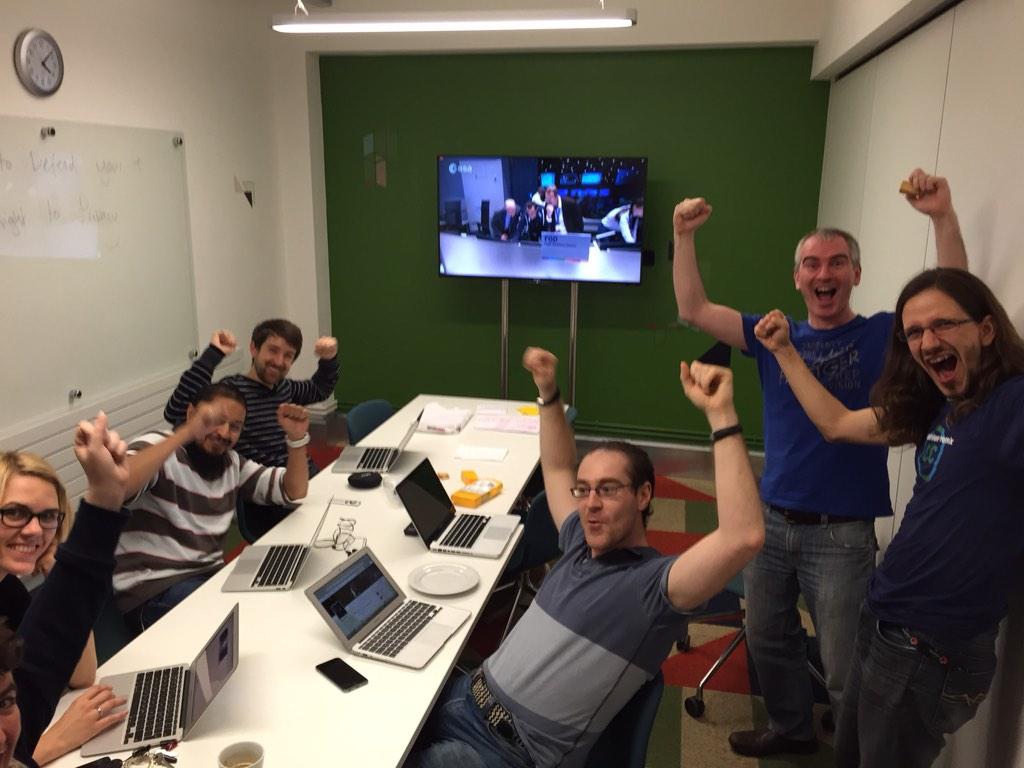 The New Bamboo team celebrates our success at landing Philae.