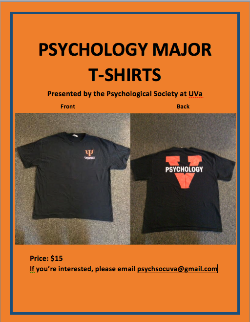 Psychology Major T-Shirts are finally here! Order yours today! Only $15! #psychsoc #uvapsychology #tshirts