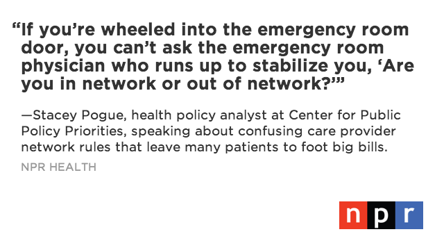NPR's tweet photo. What happens when your ER is in network, but your doctor isn't? Surprise medical bills. http://t.co/BS1uwSHv2c http://t.co/IFza9DJiFy