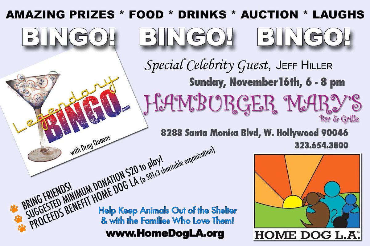 FriendsofNCSLA's tweet image. Join us for DRAG BINGO on Sun.11/16, 6pm at Hamburger Mary's in W.Hollywood. Proceeds benefit Intervention Porgram.