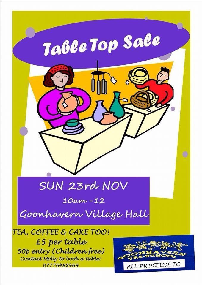 GoonhavernGC's tweet photo. Hello @CornwallHour please can you promote this village table top sale...all proceeds to #goonhavern pre-school http://t.co/cjD1alDPga