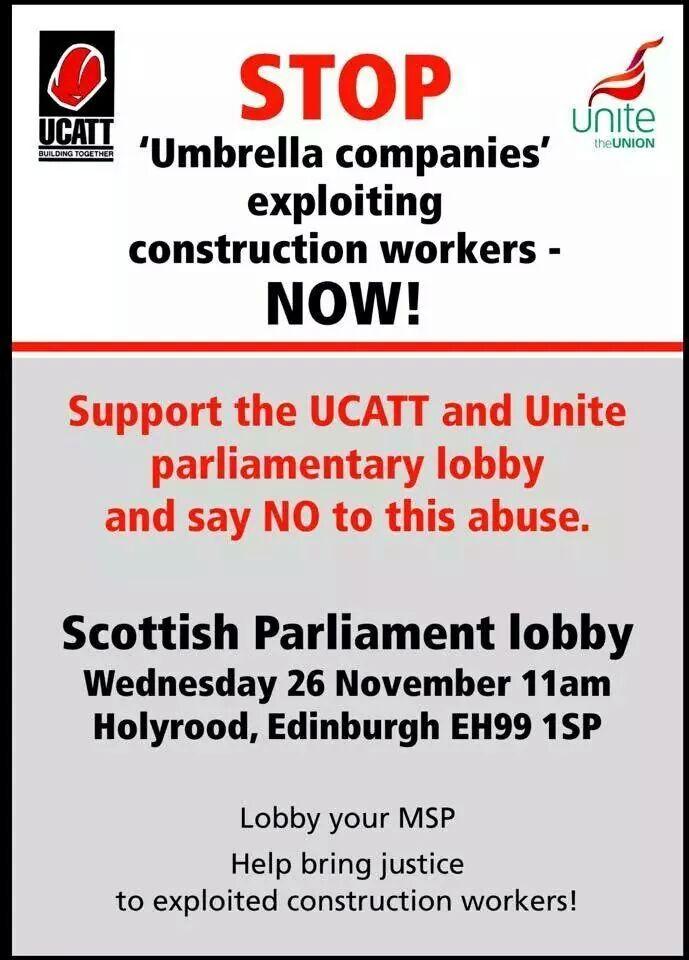 Umbrella Scam lobby at the Scottish Parliament on the 26th November at 11am #construction #umbrellascam #fight4PAYE