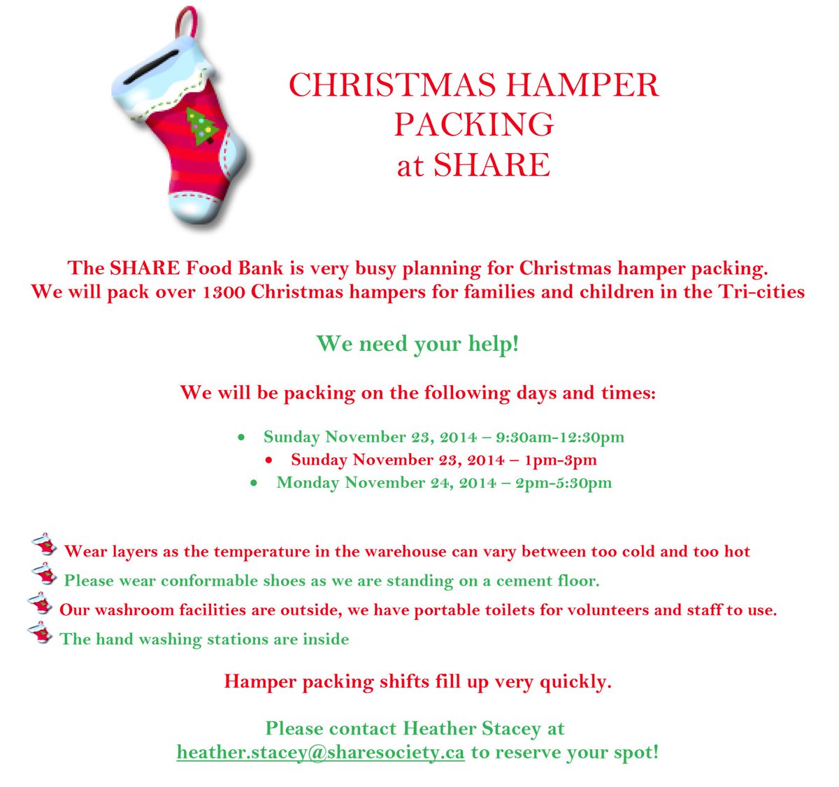 SHARESociety's tweet photo. Want to help? Join in the fun of packing over 1300 Christmas hampers for Tri-Cities families! #GiveWhereYouLive http://t.co/938mszqqrH