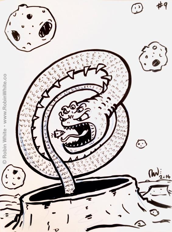 Doodze's tweet photo. Look out, #SpaceboyEd! It's CraterSnake! #30characters Day 9 #comics #cartoons #sketches #scifi http://t.co/wzL5ygW11E