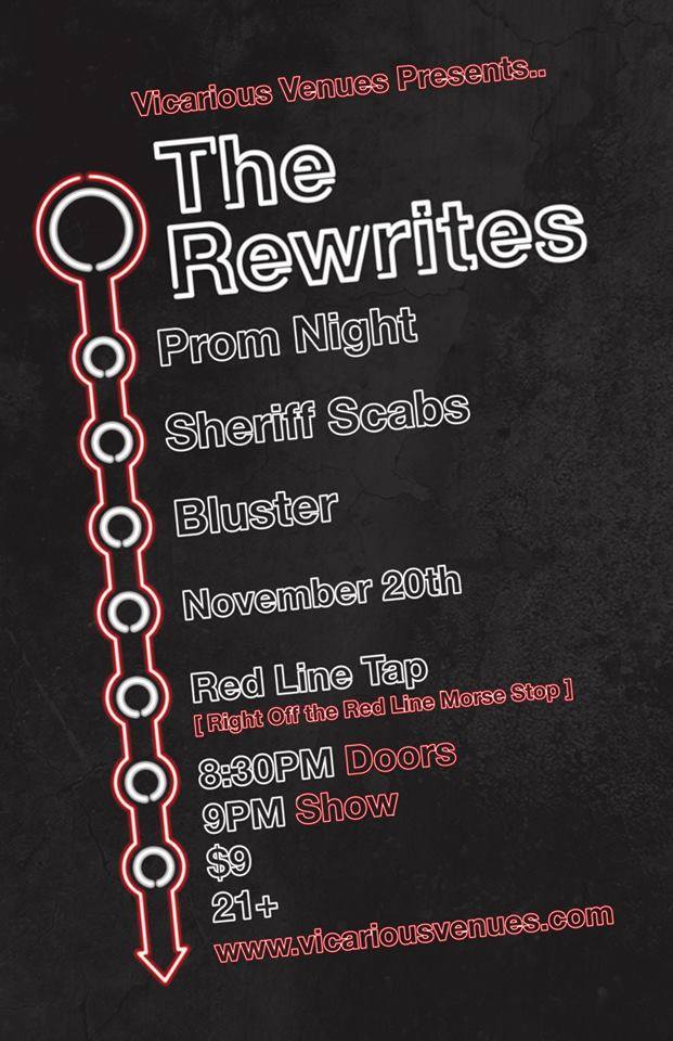 VicariousVenues's tweet image. #ONEWEEKNOTICE: Thursday, Nov. 20 @RedLineTap w/  @therewrites, @PromNightBand, @SheriffScabs and #Bluster.