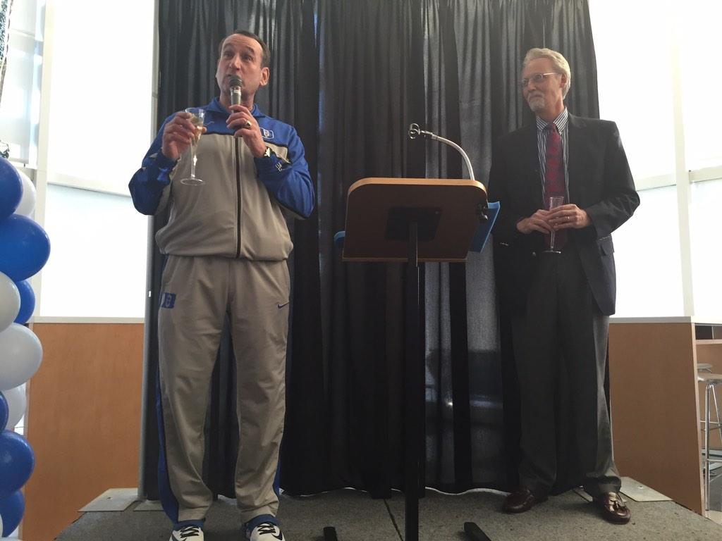DukeFuqua's tweet photo. "You've been a team... It's really the reason you won" - #CoachK toasts #TeamFuqua on @BW ranking. http://t.co/UCXqNf23LY