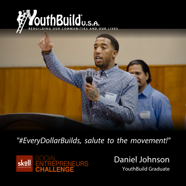 YouthBuildGlbl's tweet photo. Thanks to leaders like Daniel Johnson (@DSTEEZY), we received 197 Skoll donations last week! Keep up the great work! http://t.co/e1AVi8CkAV