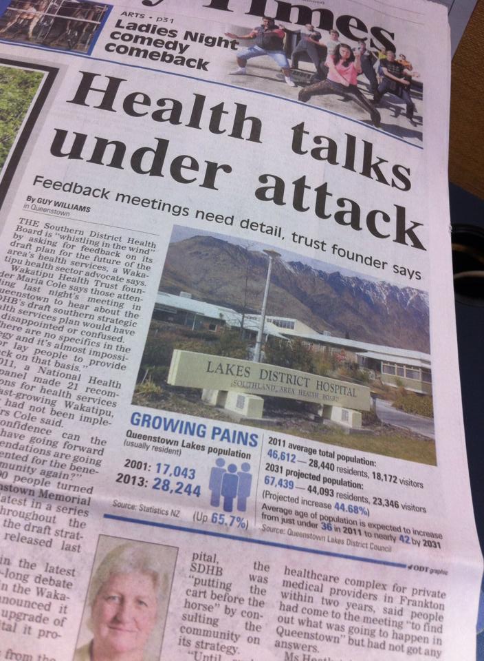 ODT_ZQN's tweet photo. Southern DHB "whistling in the wind" asking for feedback on Queenstown's health services http://t.co/KYWw0WApDc http://t.co/TxOMLpvUBR