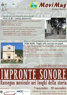 IMPRONTE SONORE,Rassegna musicale nei luoghi della storia,30 nov.h 18,Chiesa di Santa Maria de' Centurelli,Caporciano
