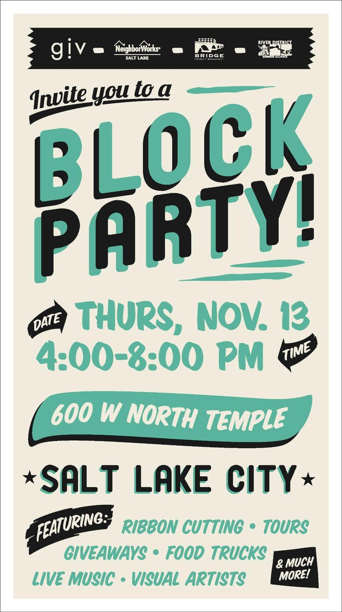teamRIMROCK's tweet photo. Block Party tomorrow (Nov, 13) there will be food, music, giveaways, &amp; more. 600 W North Temple, Salt Lake; 4-8pm. http://t.co/tNnJAnZVbu