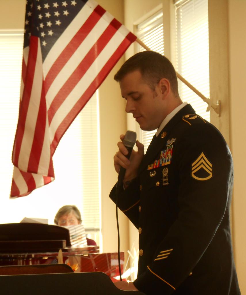 DanK10001's tweet photo. Veterans Day with SSGT Jon M. Clevenger, Admin. NCO at the OR Army Natl. Guard and 13 of our proud resident veterans. http://t.co/sLwdur0uB5