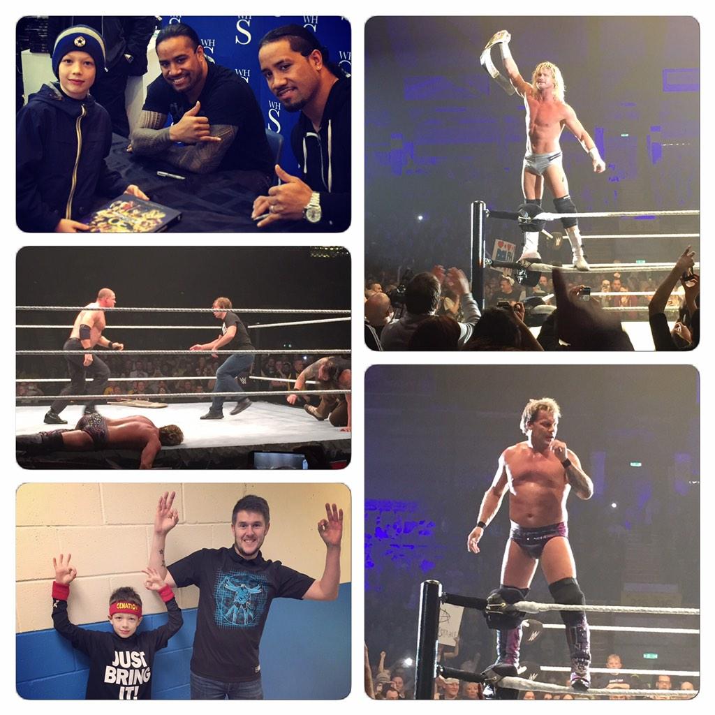 Fantastic time #WWENewcastle Amazing people, amazing show!! #happyfella #wwe @IAmJericho @WWEUsos @WWEDolphZiggler