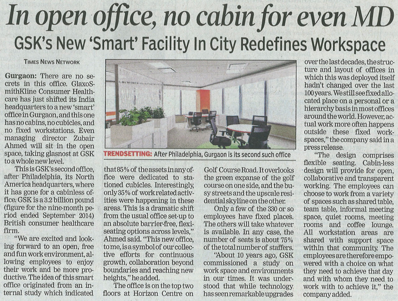 HaleonIndia's tweet photo. "GSK's New 'Smart' Facility In City Redefines Workspace" - @timesofindia #GSKIndiaNewOffice http://t.co/bifJTE54yd