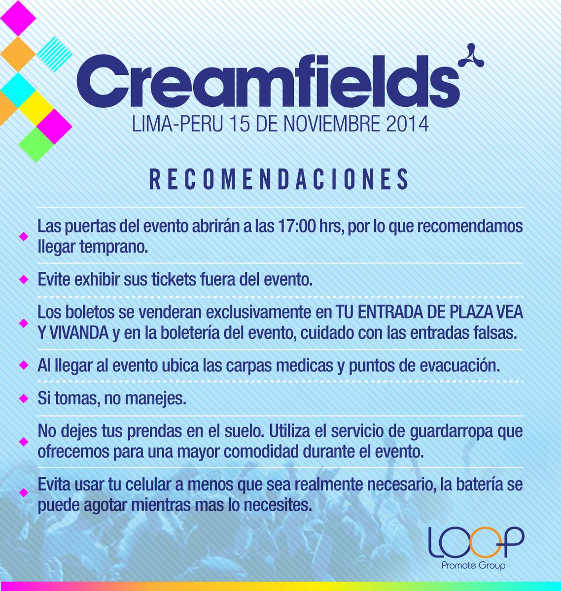 CreamfieldsPe's tweet photo. RECOMENDACIONES - #CreamfieldsPeru2014! http://t.co/cBFTgOkbPL