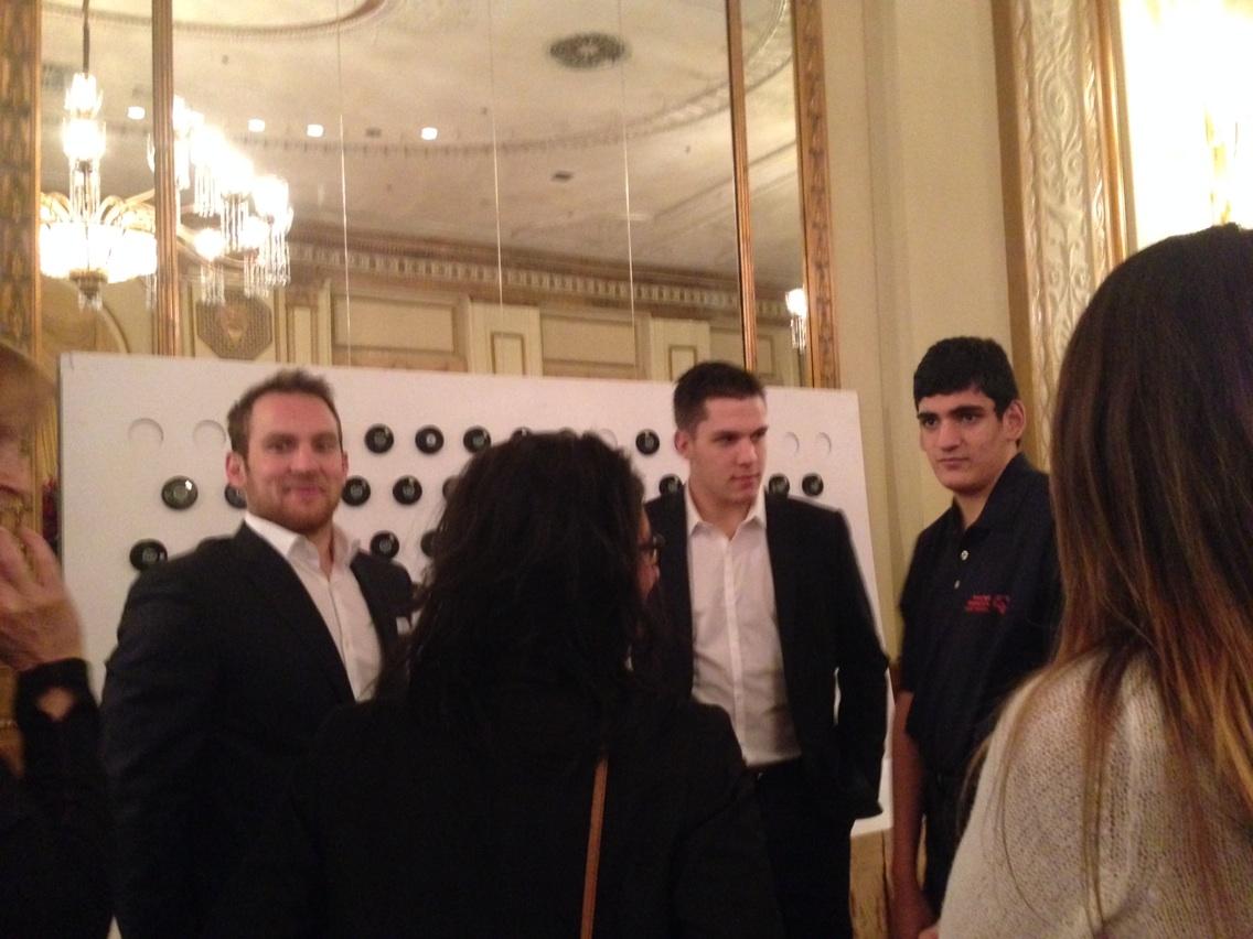 Canucksforkids's tweet photo. .@yanweber68 & @BoHorvat selling Pucks for Bucks like a boss. #SCF2014 http://t.co/EV64vjY0DI
