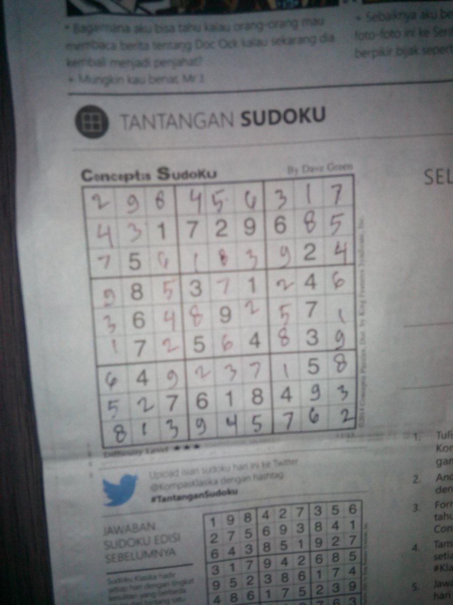 siddmur's tweet photo. @KompasKlasika # tantangan sudoku kamis,13 nov 2014 # klasika4 http://t.co/PaA8aa8ShG