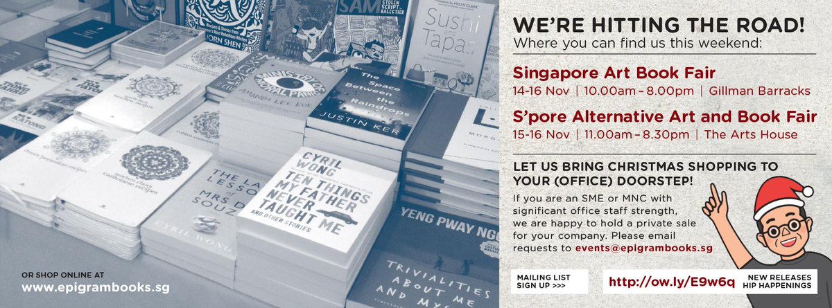 epigrambooks's tweet photo. This weekend, we're at the #SABF2014 and the SG Alternative Art and Book Fest! Private company sales also possible. http://t.co/VIwFFHcuwv