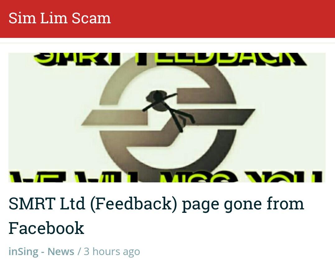 getNewsLoop's tweet image. #NationalNews : SMRT Ltd (Feedback) page gone from Facebook

#OpsAirKangKang #SimLim 

newsloop.co/u/5sgcsq