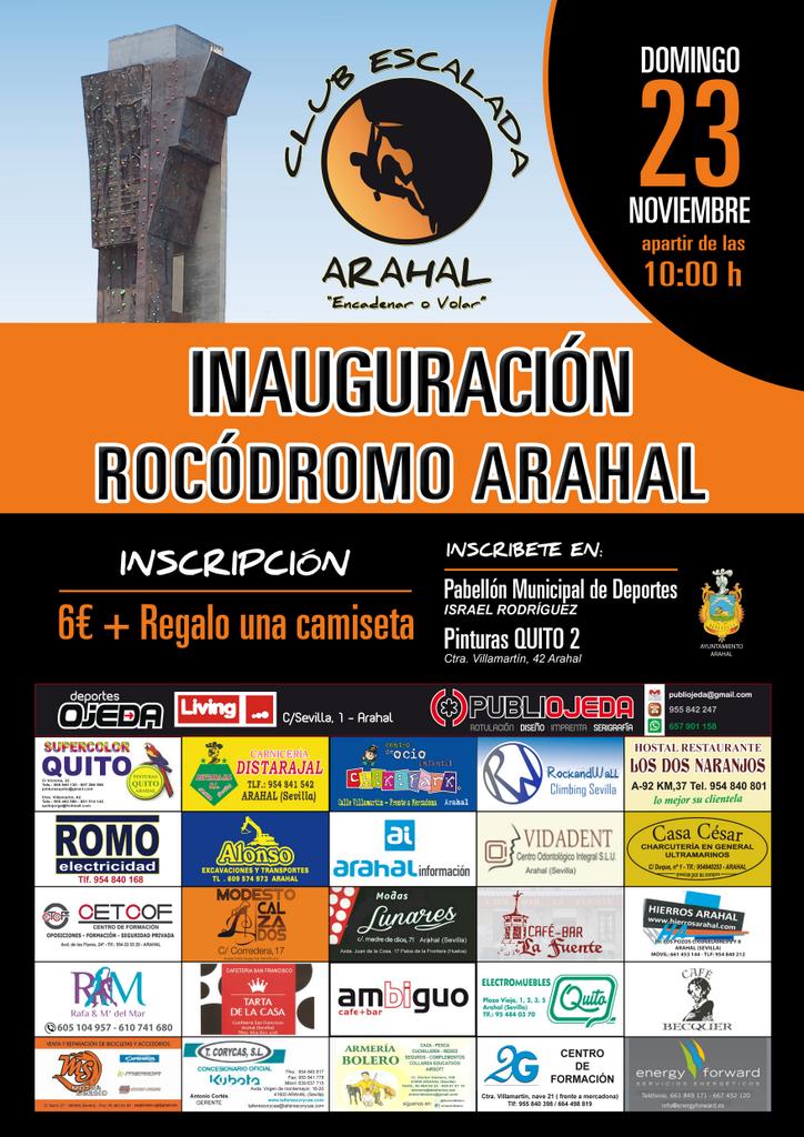 Cartel INAUGURACION ROCODROMO ARAHAL  

Dia 23 Noviembre. 

<a href="/EscaladaArahal/">Club Escalada Arahal</a> 
#escalada #climbing #deportes #arahal
