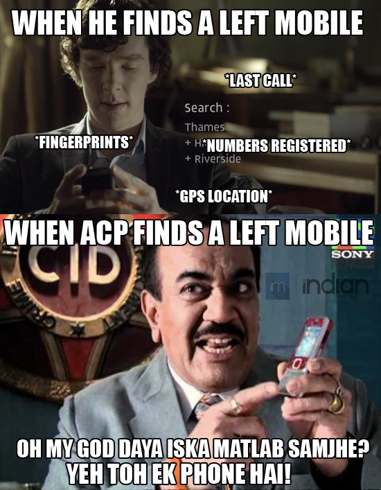 ComedyOneIndia's tweet photo. #CID vs #ShrelockHolmes LOL. #CID trolled! http://t.co/zVkKVv7wKR