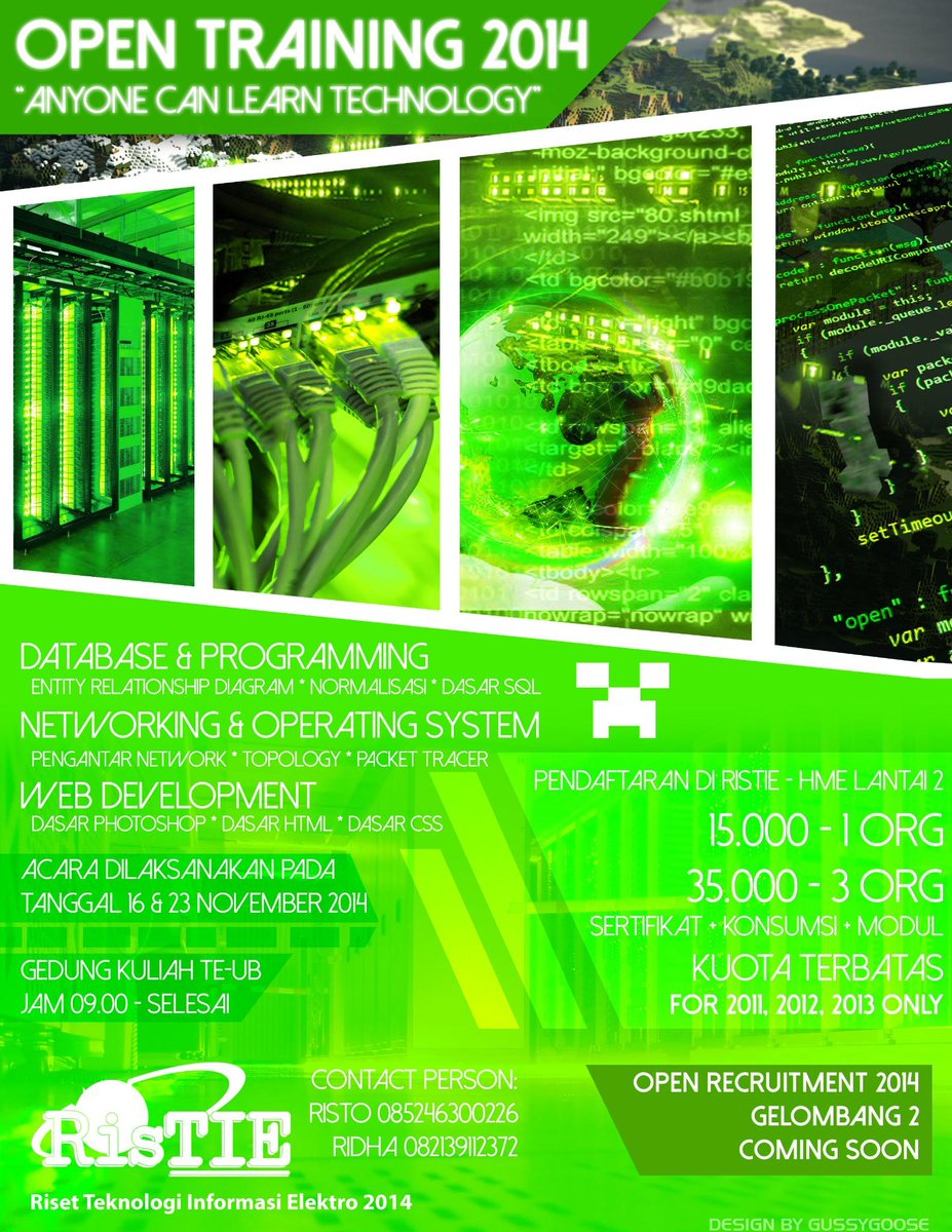 ristieub's tweet photo. OPEN TRAINING RISTIE 2014

Training Terbuka untuk seluruh mahasiswa TE-UB
Pendaftaran bisa dilakukan di RISTIE, lt.2. http://t.co/HCoT4SR14g