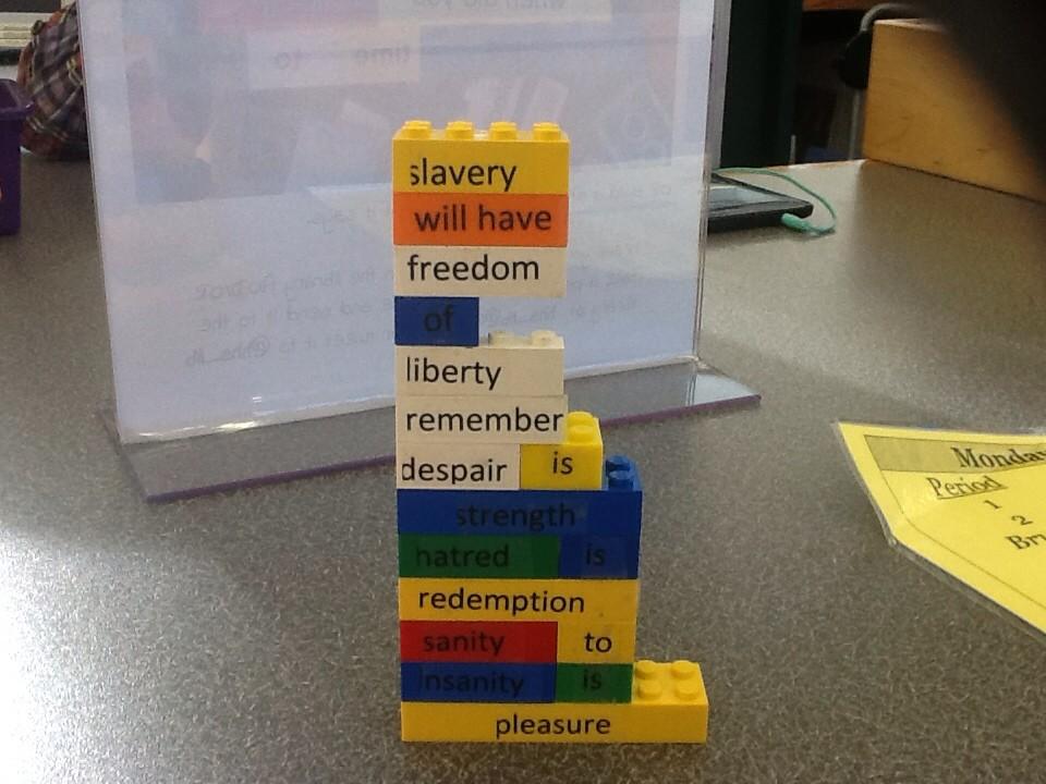 HHS_lib's tweet photo. More existential questions through #LegoPoetry at the #HHS #library today. Explain cold pizza? No one can. http://t.co/ZTshqiOzxt
