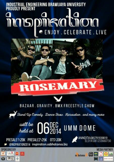 6 Des 2014 | <a href="/inspirationTI14/">INSPIRATION TI 2014</a> Present INSPIRATION 2014, Bazaar, Band Indie Mlg w/ <a href="/ROSEMARYsk8punk/">ROSEMARY SKATEPUNK</a> at UMM Dome