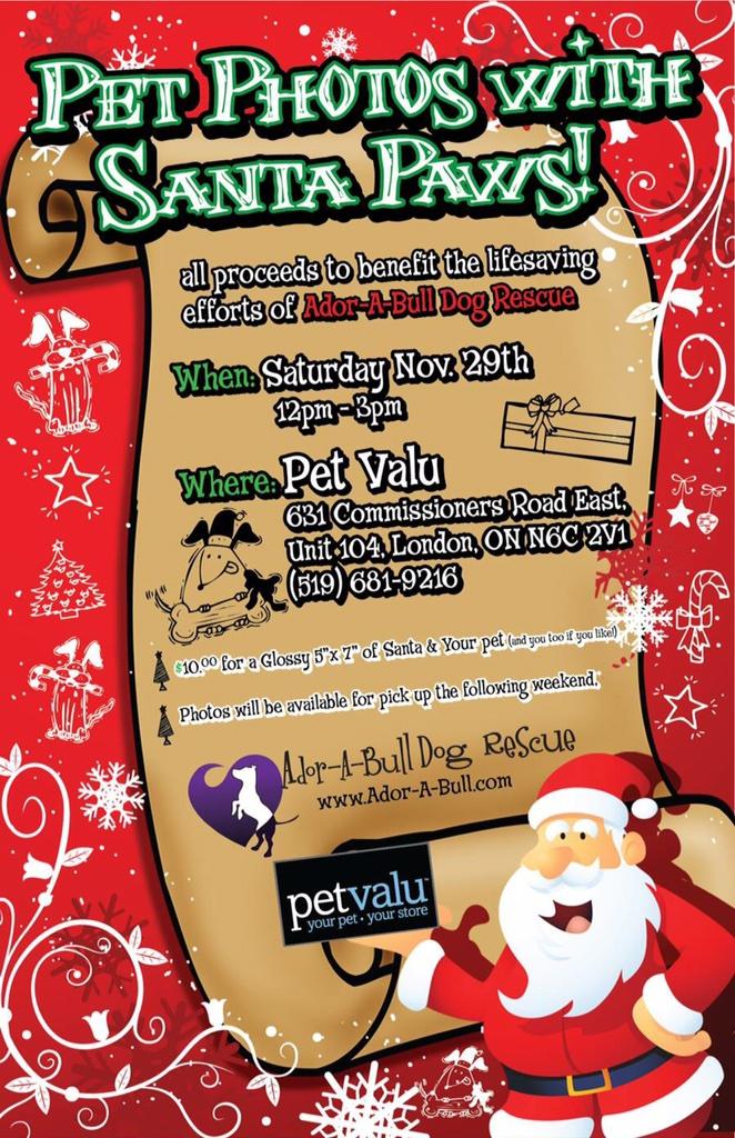 AdorABulls's tweet photo. All the info you need so that you don't miss a chance to have your pets photo taken with Santa Paws! #ldnont http://t.co/vt25cMNU77