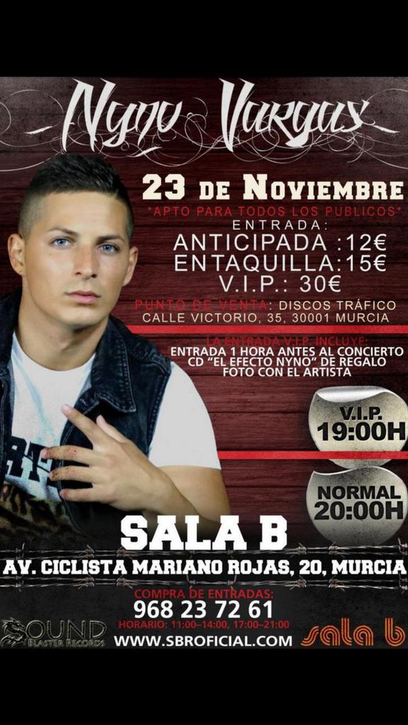 FrasesNyno's tweet photo. No te pierdas el concierto de @Nyno_SBR el 23 de Noviembre en #SalaB Entradas en #DiscosTrafico o llama al 968237261 http://t.co/HRQJTzf1BI