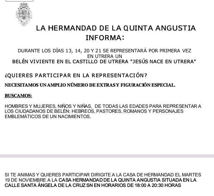 HdadQa's tweet photo. Se convoca casting para participar en el I BELEN VIVIENTE "Jesús nace en Utrera" http://t.co/Ji2QjTCdzC