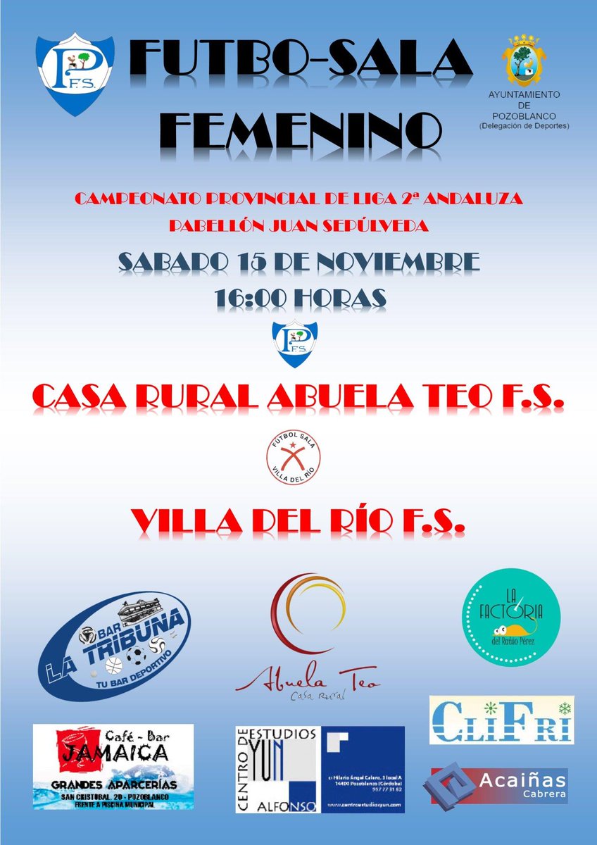 PozoblancoFS's tweet photo. El femenino juega contra @villadelriofs a partir de las 16:00 horas NO FALTES http://t.co/gnmPoU2MRR