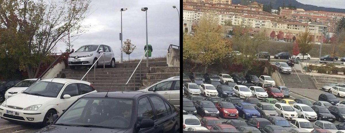 VivirPamplona's tweet photo. Cuando llegas tarde a clase y no encuentras sitio para aparcar. #UPNA http://t.co/ORYcm9I4ed